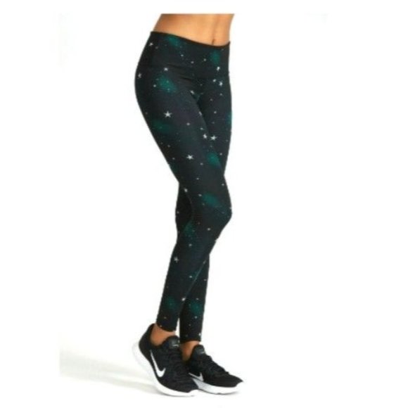 Noli Pants - Noli Yoga Leggings Cosmic Stars Galaxy Black Green Size Small